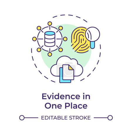 Evidence in one place multi color concept icon. Cloud storage, data transfer. Document sharing. Round shape line illustration. Abstract idea. Graphic design. Easy to use in infographic, presentation
