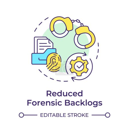 Reduced forensic backlogs multi color concept icon. Evidence management, data analysis. Round shape line illustration. Abstract idea. Graphic design. Easy to use in infographic, presentation