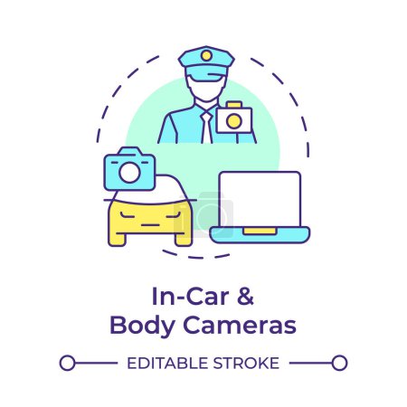 In car and body cameras multi color concept icon. Video as service. Record footage. Round shape line illustration. Abstract idea. Graphic design. Easy to use in infographic, presentation