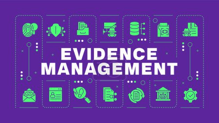 Evidence management purple word concept. Digital tracing. Forensic experts, teamwork. Visual communication. Vector art with lettering text, editable glyph icons. Hubot Sans font used