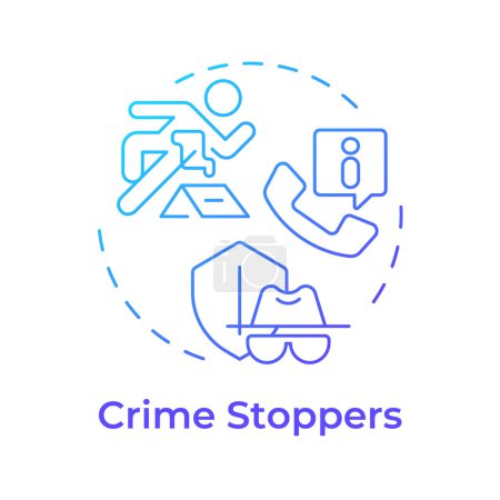 Crime stoppers blue gradient concept icon. Public safety organization. Incident prevention. Round shape line illustration. Abstract idea. Graphic design. Easy to use in infographic, presentation