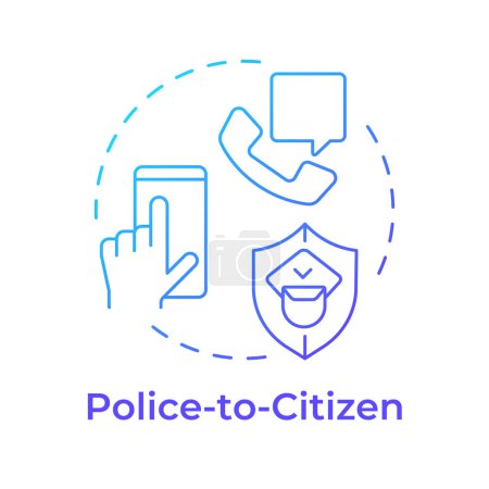 Police to citizen blue gradient concept icon. Public safety, law enforcement. Justice system. Round shape line illustration. Abstract idea. Graphic design. Easy to use in infographic, presentation