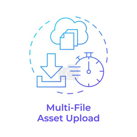 Multi-file asset upload blue gradient concept icon. Data management, cloud technology. Round shape line illustration. Abstract idea. Graphic design. Easy to use in infographic, presentation
