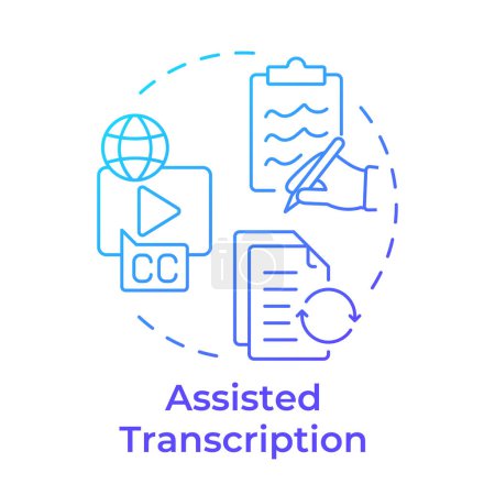 Assisted transcription blue gradient concept icon. Voice to text. Speech recognition, software solution. Round shape line illustration. Abstract idea. Graphic design. Easy to use in infographic