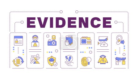 Evidence word concept isolated on white. Legal proceedings, access control. Forensic data analysis. Creative illustration banner surrounded by editable line colorful icons. Hubot Sans font used