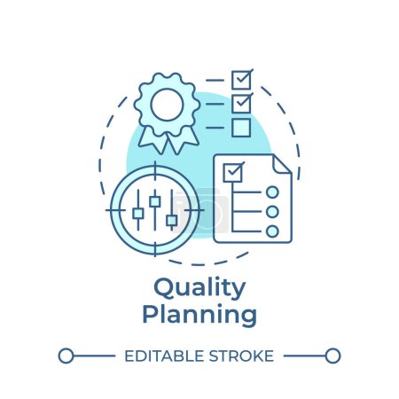 Illustration for Quality planning soft blue concept icon. Smart objectives, improvement. Measurable goals. Round shape line illustration. Abstract idea. Graphic design. Easy to use in infographic, presentation - Royalty Free Image
