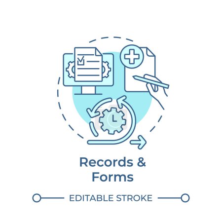 Records and forms soft blue concept icon. Document control, records management. Round shape line illustration. Abstract idea. Graphic design. Easy to use in infographic, presentation