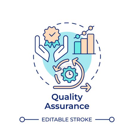 Quality assurance multi color concept icon. Process streamline, operational efficiency. Round shape line illustration. Abstract idea. Graphic design. Easy to use in infographic, presentation