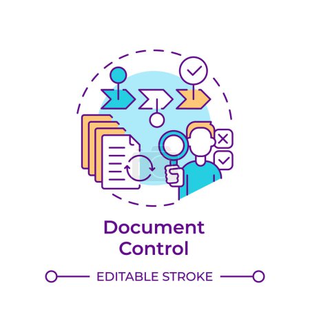 Document control multi color concept icon. Records management, data analysis. Round shape line illustration. Abstract idea. Graphic design. Easy to use in infographic, presentation