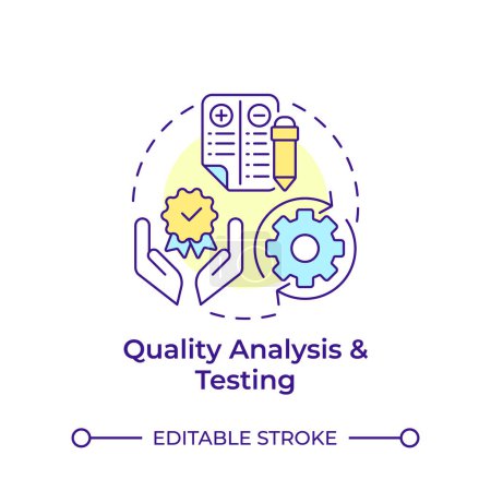 Quality analysis and testing multi color concept icon. Statistical tools, performance metrics. Round shape line illustration. Abstract idea. Graphic design. Easy to use in infographic, presentation
