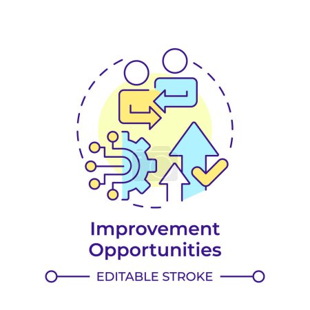Improvement opportunities multi color concept icon. Quality management. Processes organization. Round shape line illustration. Abstract idea. Graphic design. Easy to use in infographic, presentation