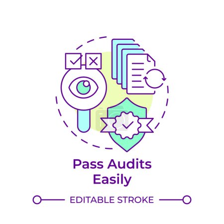 Pass audits easily multi color concept icon. Standardized tests, product safety. Round shape line illustration. Abstract idea. Graphic design. Easy to use in infographic, presentation