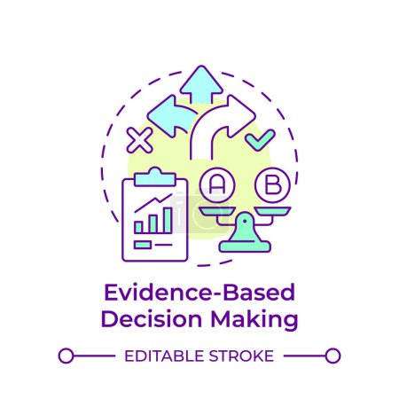 Evidence-based decision making multi color concept icon. Product development, quality management. Round shape line illustration. Abstract idea. Graphic design. Easy to use in infographic, presentation