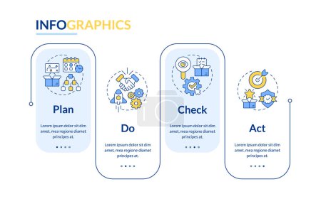 PDCA rectangle infographic template. Product management. Data visualization with 4 steps. Editable timeline info chart. Workflow layout with line icons. Lato-Bold, Regular fonts used