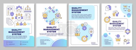 QMS features blue gradient brochure template. Leaflet design with linear icons. Editable 4 vector layouts for presentation, annual reports. Arial-Bold, Myriad Pro-Regular fonts use