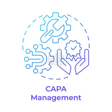 CAPA Management Blue Gradient Concept Symbol. Prozessorganisation, Qualitätsverbesserung. Abbildung der runden Formlinie. Abstrakte Idee. Grafikdesign. Einfache Bedienung in Infografik, Präsentation