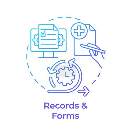 Registra y forma el icono del concepto de gradiente azul. Control de documentos, gestión de registros. Ilustración de línea de forma redonda. Una idea abstracta. Diseño gráfico. Fácil de usar en infografía, presentación