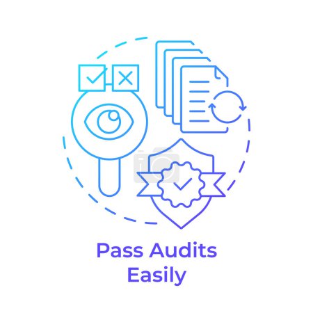 Illustration for Pass audits easily blue gradient concept icon. Standardized tests, product safety. Round shape line illustration. Abstract idea. Graphic design. Easy to use in infographic, presentation - Royalty Free Image