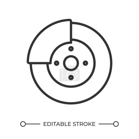 Disc brake linear icon. Auto repair service. Brake replacement. Automotive part. Vehicle maintenance. Thin line illustration. Contour symbol. Vector outline drawing. Editable stroke