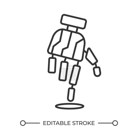 Bionic hand linear icon. Robotic hand touches water. Prosthetic implant. Human-like hand. Artificial limb. Thin line illustration. Contour symbol. Vector outline drawing. Editable stroke