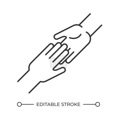 Illustration for Human connection linear icon. Touching hands. Emotional support. People helping people. Interpersonal relationship. Thin line illustration. Contour symbol. Vector outline drawing. Editable stroke - Royalty Free Image