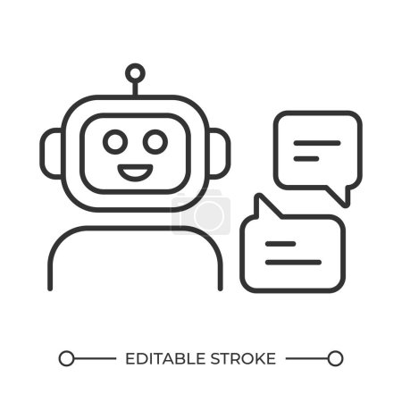 Talking chatbot linear icon. Chatbot, modern smart assistant. Education industry. Conversational AI. Thin line illustration. Contour symbol. Vector outline drawing. Editable stroke