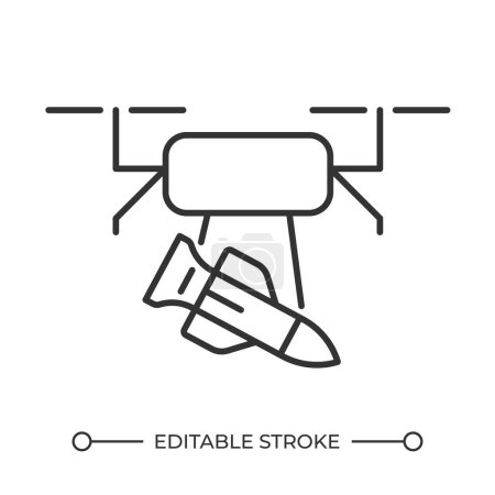 Drone dive bomb linear icon. Military aerial vehicle support. Missile transportation. Unmanned aerial vehicle. Thin line illustration. Contour symbol. Vector outline drawing. Editable stroke