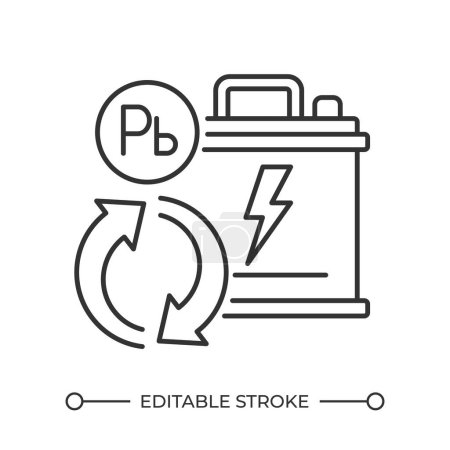 Illustration for Recyclable batteries linear icon. Rechargeable lead-acid voltage. Low cost energy storage. Waste management. Thin line illustration. Contour symbol. Vector outline drawing. Editable stroke - Royalty Free Image