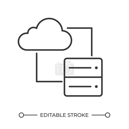 Cloud computing linear icon. Data storage. Cloud connected to server. Internet technology. Data center. Thin line illustration. Contour symbol. Vector outline drawing. Editable stroke