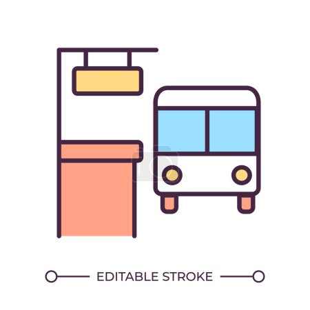 Bus stop RGB color icon. Public transport service. Bus station. Urban infrastructure. Public space. City mobility. Isolated vector illustration. Simple filled line drawing. Editable stroke