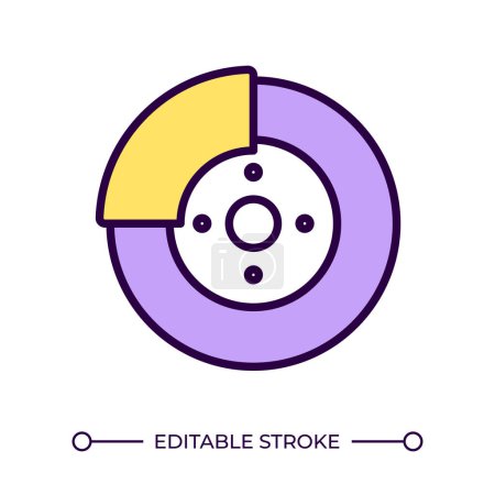 Disc brake RGB color icon. Automobile repair service. Brake replacement. Automotive part. Vehicle maintenance. Isolated vector illustration. Simple filled line drawing. Editable stroke