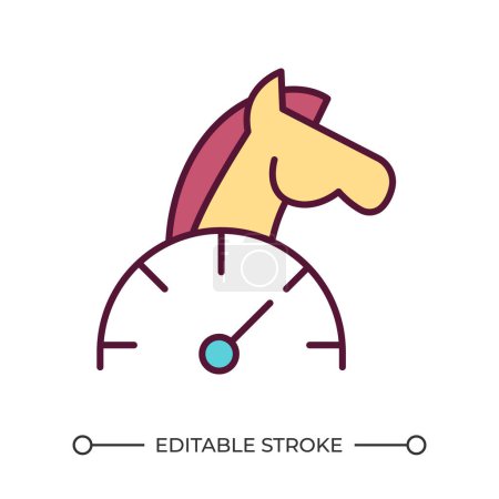 Horsepower RGB color icon. Horse and speedometer. Power measurement. Vehicle performance. Motor strength and efficiency. Isolated vector illustration. Simple filled line drawing. Editable stroke