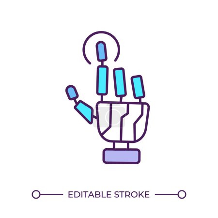 Robotic touch RGB color icon. Bionic hand taps screen. Artificial limb, prosthesis. Artificial intelligence concept. Isolated vector illustration. Simple filled line drawing. Editable stroke