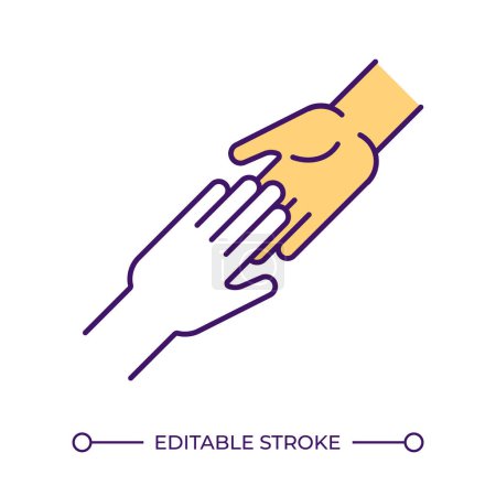 Human connection RGB color icon. Touching hands. Emotional support. People helping people. Interpersonal relationship. Isolated vector illustration. Simple filled line drawing. Editable stroke