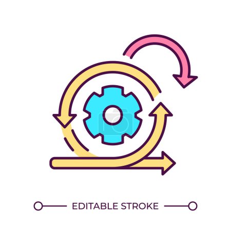 Agile development RGB color icon. Rotating gear and arrows icon. Different directions. Project management. Isolated vector illustration. Simple filled line drawing. Editable stroke