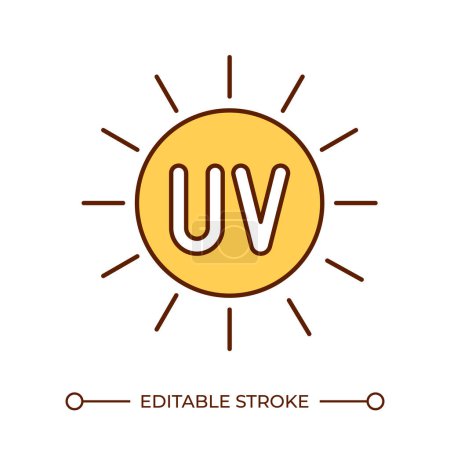 UV radiation RGB color icon. Sun ultraviolet light. Sunlight exposure. Skin protection. Sunburn prevention. Isolated vector illustration. Simple filled line drawing. Editable stroke