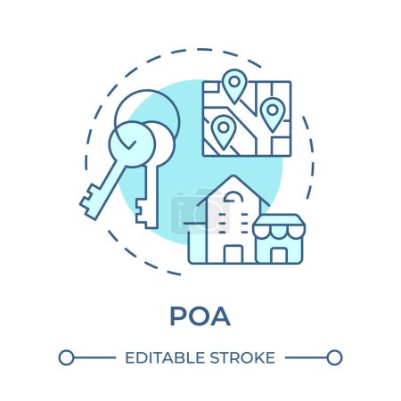 POA soft blue concept icon. Management services, estate planning. Neighborhood administration. Round shape line illustration. Abstract idea. Graphic design. Easy to use in infographic, presentation