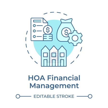 HOA gestión financiera icono concepto azul suave. Apoyo administrativo, servicio. Ilustración de línea de forma redonda. Una idea abstracta. Diseño gráfico. Fácil de usar en infografía, presentación