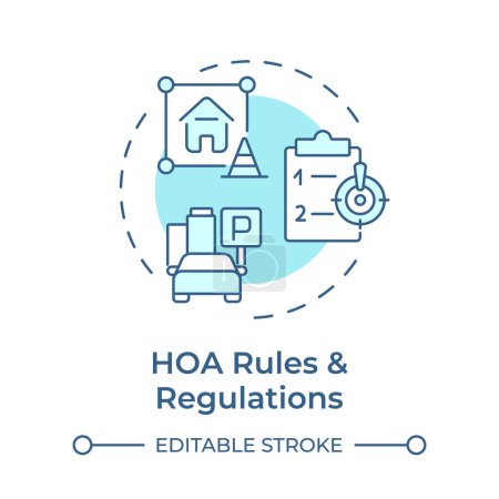 HOA normas y reglamentos icono concepto azul suave. Gestión de la propiedad, apoyo administrativo. Ilustración de línea de forma redonda. Una idea abstracta. Diseño gráfico. Fácil de usar en infografía, presentación