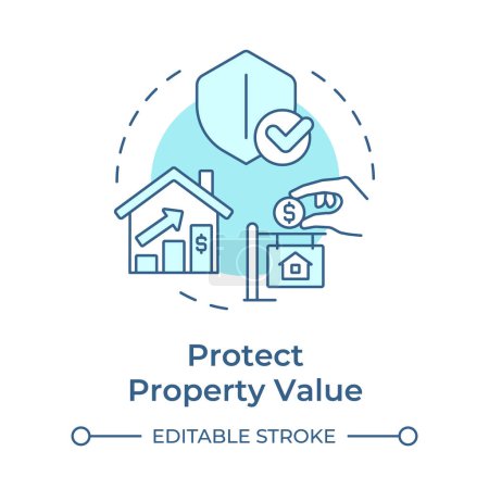 Protect property value soft blue concept icon. Wohnungsbaugesellschaft, Immobilien. Abbildung der runden Formlinie. Abstrakte Idee. Grafikdesign. Einfache Bedienung in Infografik, Präsentation