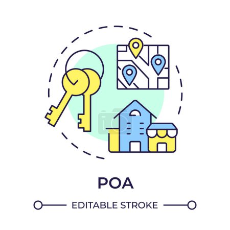 POA multi color concept icon. Management services, estate planning. Neighborhood administration. Round shape line illustration. Abstract idea. Graphic design. Easy to use in infographic, presentation