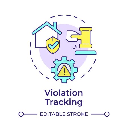 Violation tracking multi color concept icon. Public safety, property security. Round shape line illustration. Abstract idea. Graphic design. Easy to use in infographic, presentation