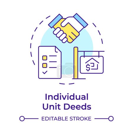 Illustration for Individual unit deeds multi color concept icon. Property ownership, regulation compliance. Round shape line illustration. Abstract idea. Graphic design. Easy to use in infographic, presentation - Royalty Free Image