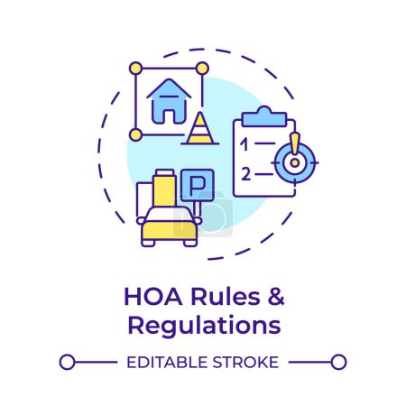 HOA rules and regulations multi color concept icon. Property management, administrative support. Round shape line illustration. Abstract idea. Graphic design. Easy to use in infographic, presentation