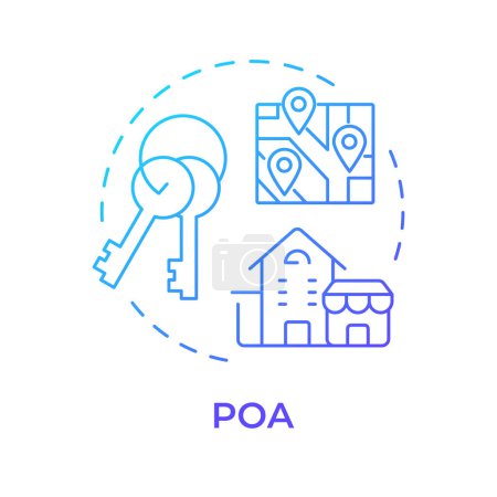 POA blue gradient concept icon. Management services, estate planning. Neighborhood administration. Round shape line illustration. Abstract idea. Graphic design. Easy to use in infographic