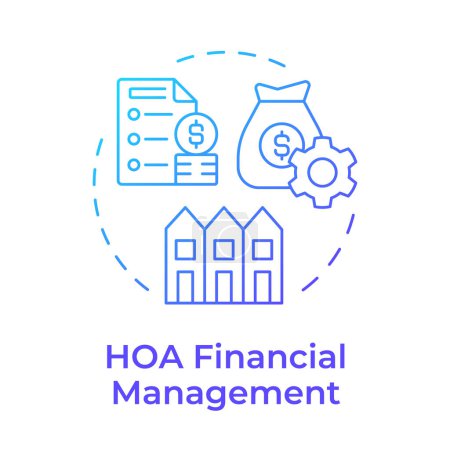 HOA gestión financiera azul gradiente icono de concepto. Apoyo administrativo, servicio. Ilustración de línea de forma redonda. Una idea abstracta. Diseño gráfico. Fácil de usar en infografía, presentación