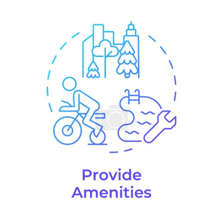 Illustration for Provide amenities blue gradient concept icon. Recreation sports, common areas. Outdoor activities. Round shape line illustration. Abstract idea. Graphic design. Easy to use in infographic - Royalty Free Image