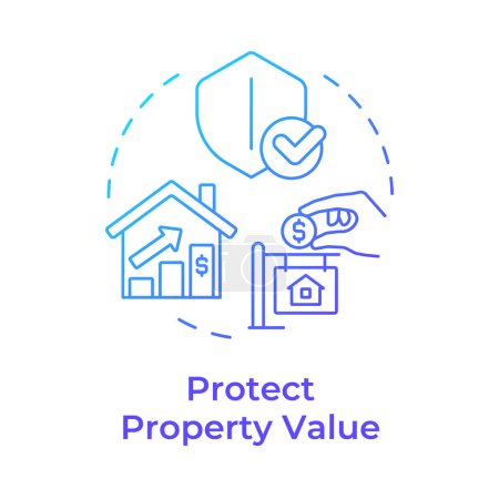 Protect property value blue gradient concept icon. Wohnungsbaugesellschaft, Immobilien. Abbildung der runden Formlinie. Abstrakte Idee. Grafikdesign. Einfache Bedienung in Infografik, Präsentation