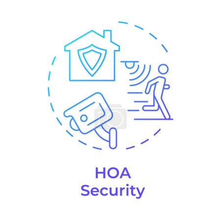 HOA security blue gradient concept icon. Überwachungssystem, öffentliche Sicherheit. Verletzungsverfolgung. Abbildung der runden Formlinie. Abstrakte Idee. Grafikdesign. Einfache Bedienung in Infografik, Präsentation