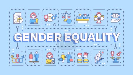 Gender equality light blue word concept. Workplace diversity. Equal opportunities and rights. Typography banner. Vector illustration with title text, editable icons color. Hubot Sans font used